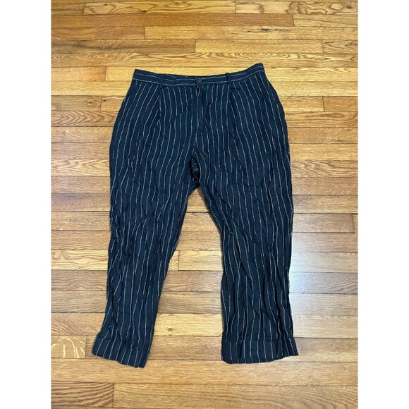 Lauren Ralph Lauren Pants Women's Size 14 High Rise Black Pin Stripe Linen - Picture 1 of 4